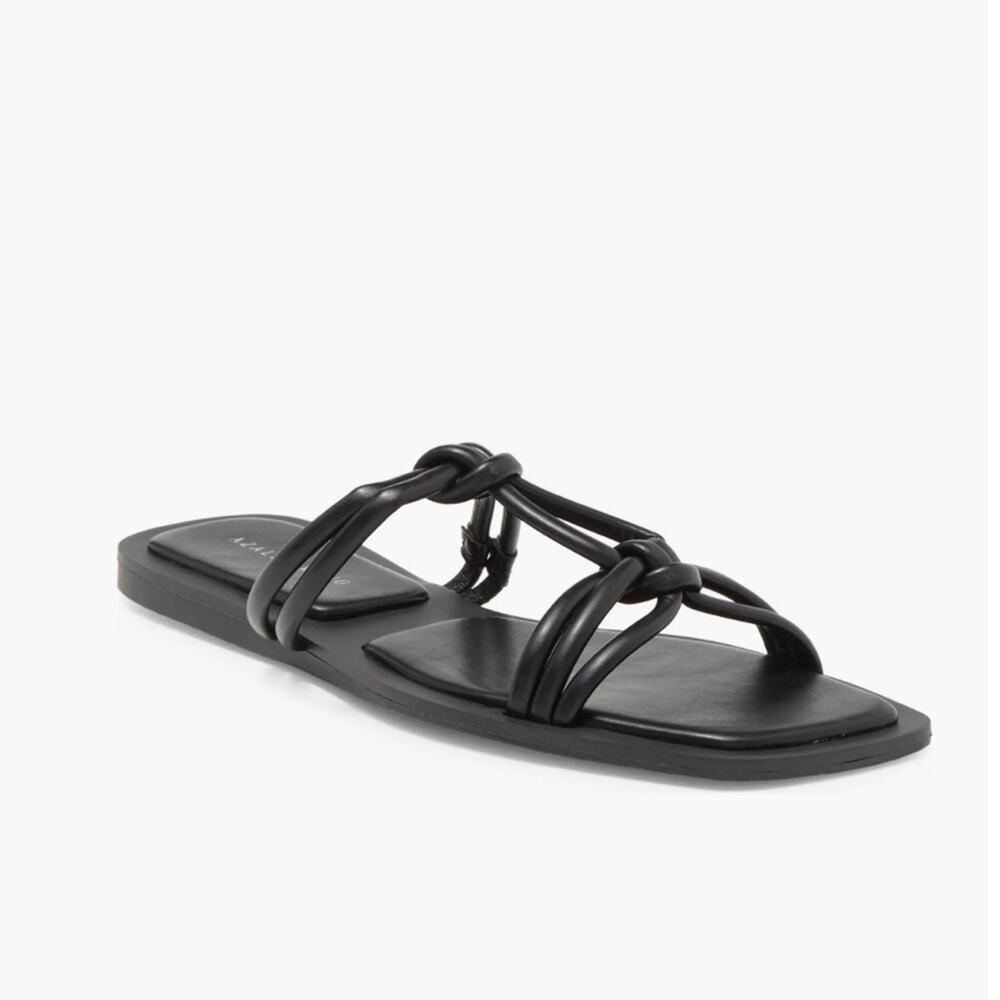 Azalea Wang Stetson Women Flat Sandal Sz 11 Black Minimalist Strapped Padded New
